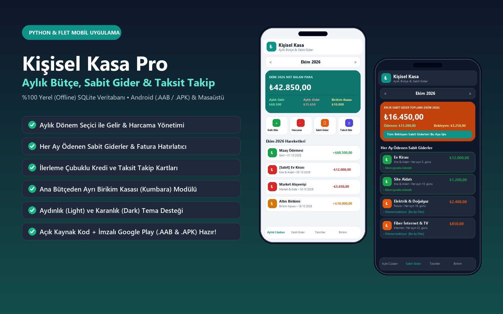 Kişisel Kasa Pro – Aylık Bütçe, Sabit Gider ve Taksit Takip Mobil Uygulaması